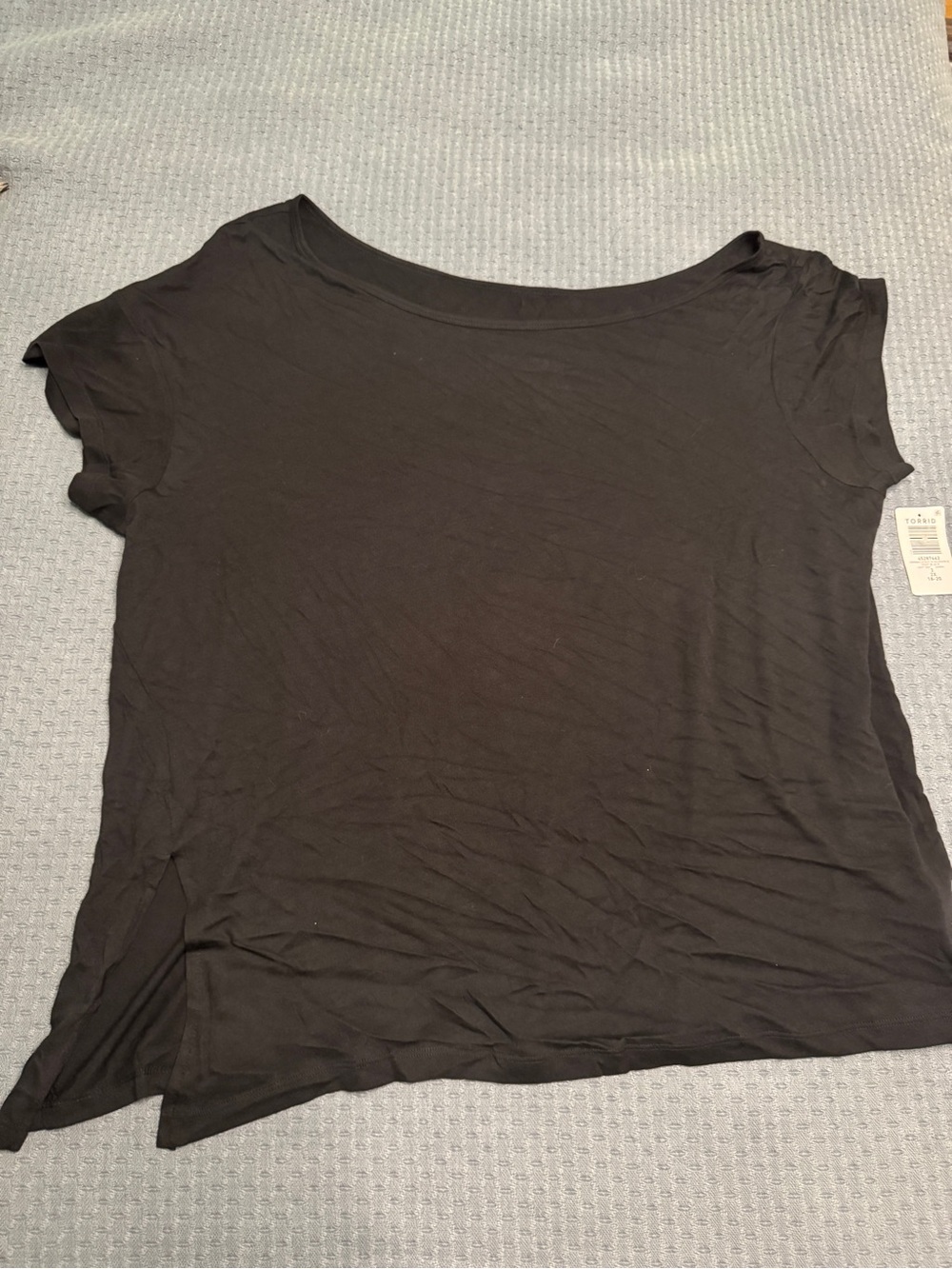 Women’s Black Short-Sleeve Boatneck Top